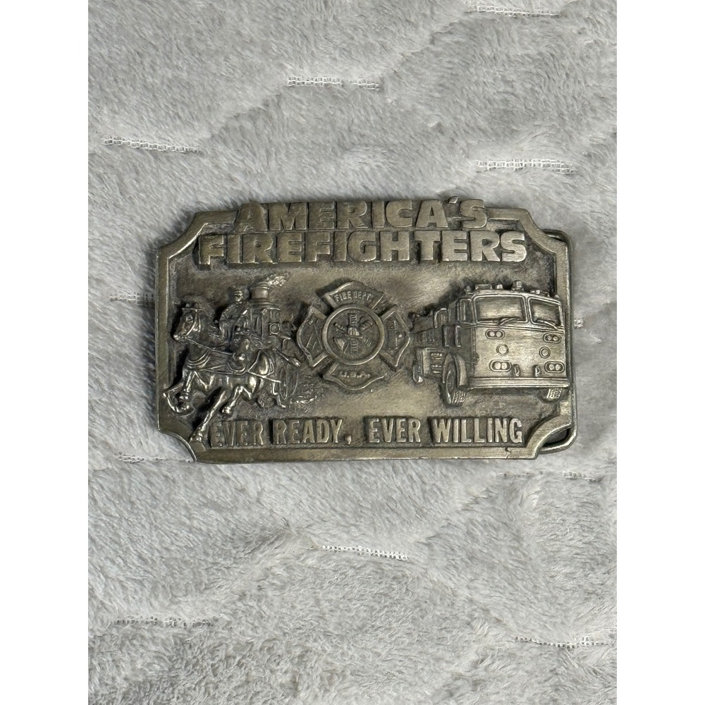 Siskiyou America's Firefighters Belt Buckle Vintage 1983 Pewter S-27 Oregon USA